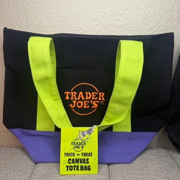 Trader Joe's Mini Canvas Tote Bag Set - Black and Purple (2) - Picture 10 of 12